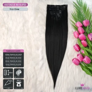 Crna │Ravna │60cm │Ekstenzije na klipse / češljiće